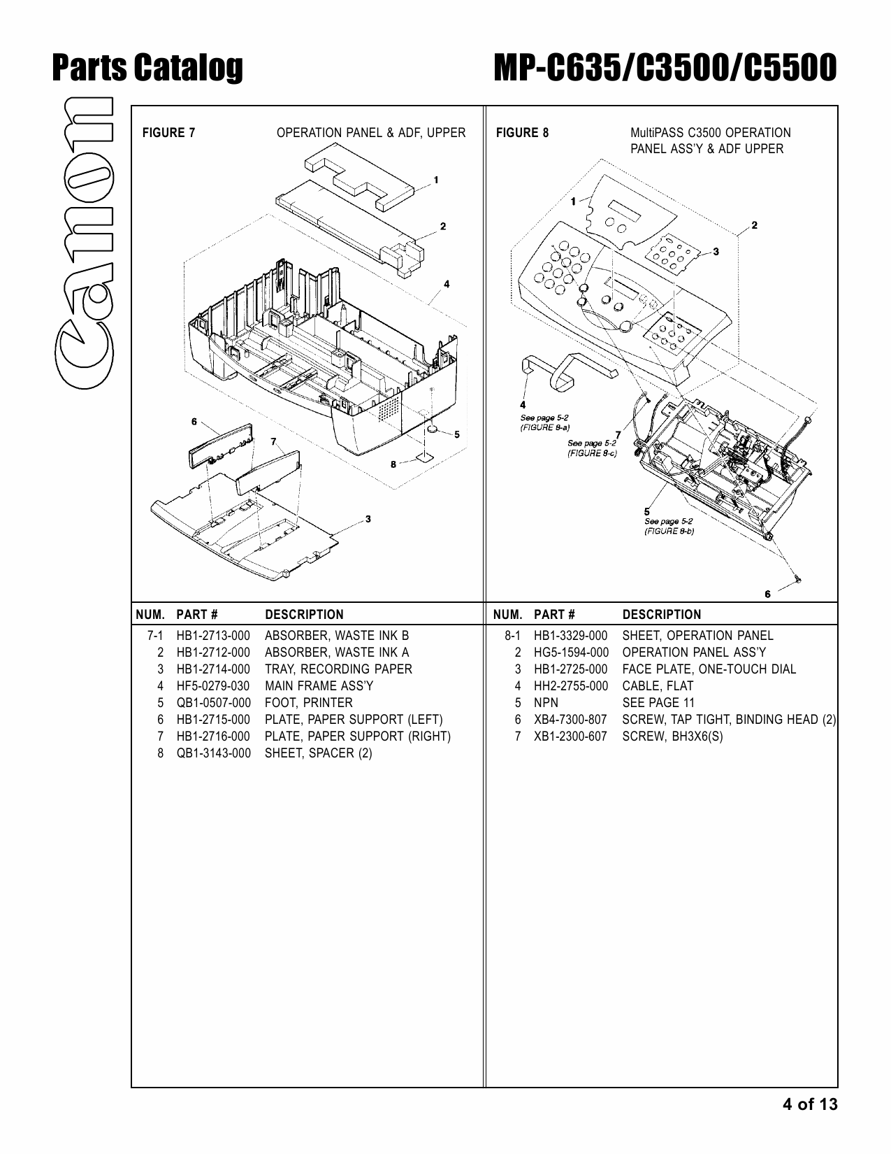 Canon MultiPASS MP-C635 C3500 C5500 Parts Catalog Manual-4